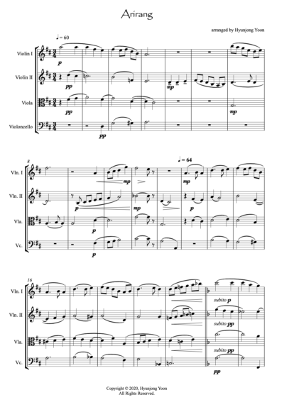 Arirang for String Quartet<br>(Music by Hyunjong Yoon) - Image 2