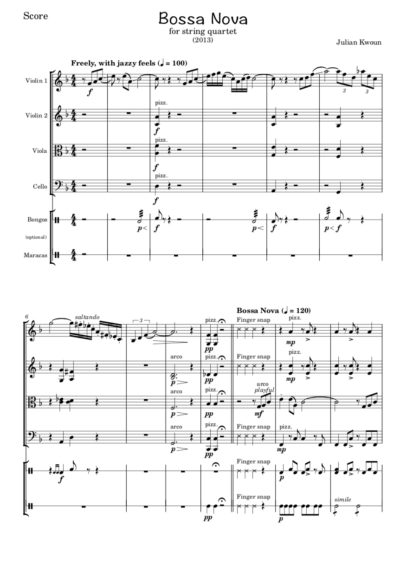 Bossa Nova for String Quartet<br>(Music by Julian Kwoun) - Image 2